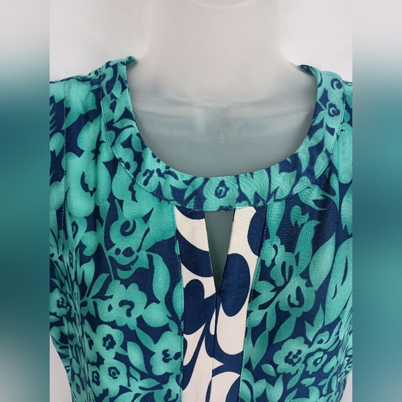 PAPILLON Sleeveless Boho Western Teal Navy Floral Dress Preppy (#1,302) - Picture 3 of 8